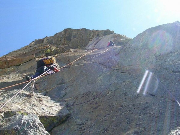 from the top of the pillar looking at the crux free pitch