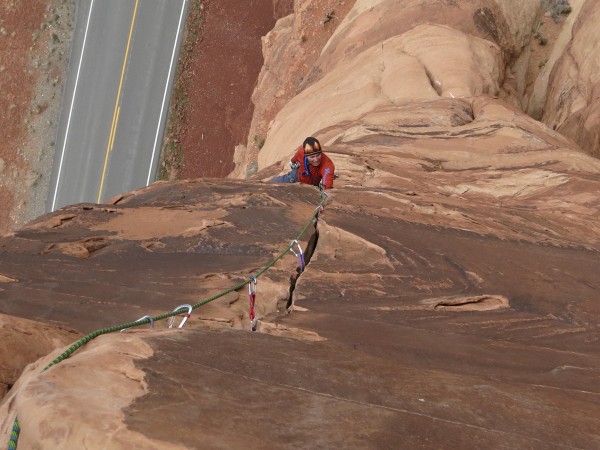 Mark follows the crux pitch - no problema