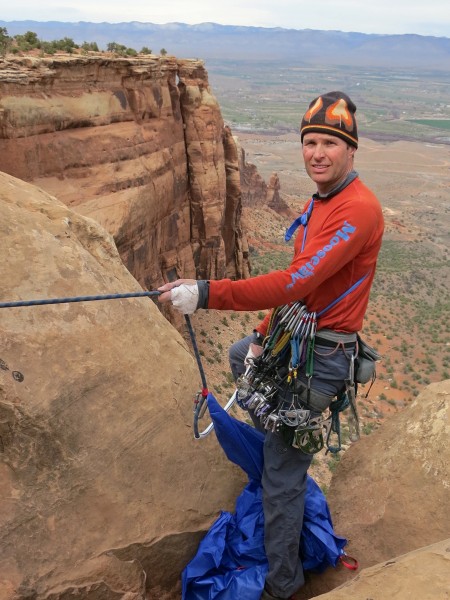 Mark about to rap off the rim on our fixed line.  It's a good idea to ...