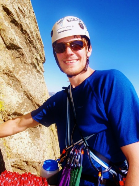 Sir Bryan ready to belay C Diamond up the second pitch of El Cracko Di...