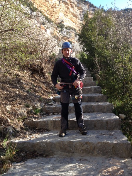 Loz in climbing rig - not at all self conscious!