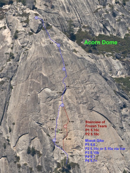 Acorn Dome Topo with all routes shown.