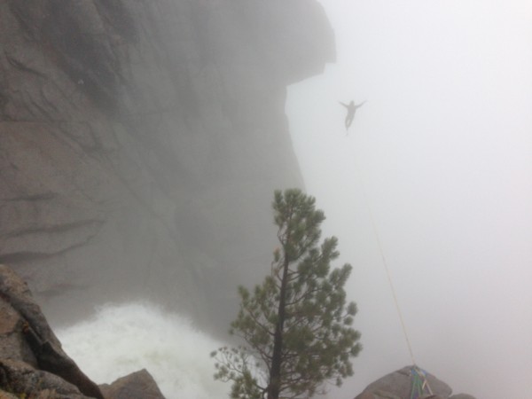 Highline slack line above Yosemite Falls.