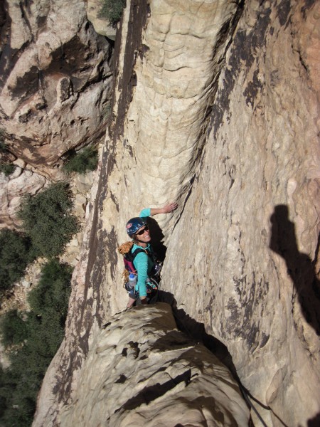 Cindi coming up to the 1st belay.