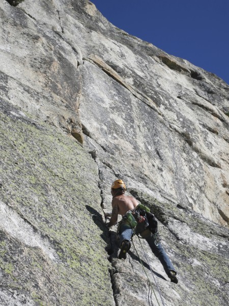 me having a blast at on sighting "Direct North West Face" on Lembert D...