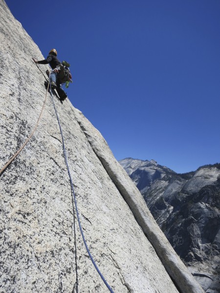 me making the first crux moves of the route on Crest Jewel