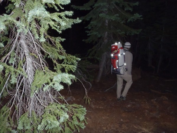 Tom heading cross-country in the night for an attempt at the spire.