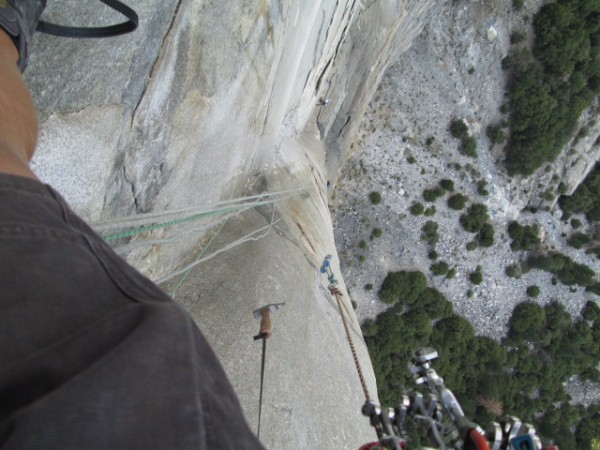 me above the flying buttress! best pitch Iv ever lead!