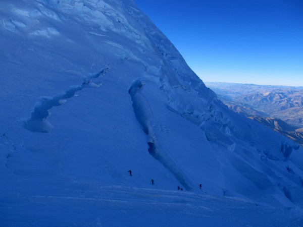 Ten minutes past camp two. Old camp two is next to the large crevasse.