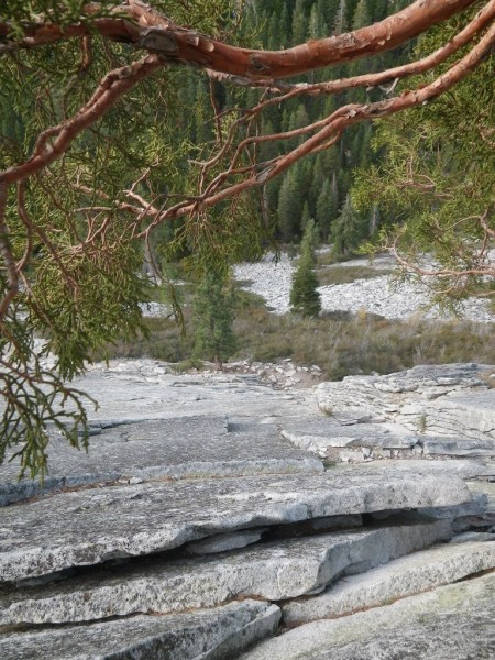 A look down from the first belay ledge.