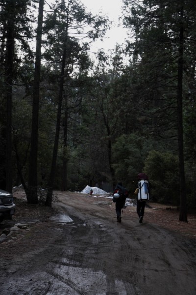 Headed to our climb from the Ahwahnee Hotels parking lot before the s...