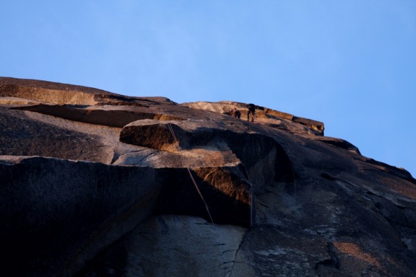 Rappelling off at sunset after fixing P4, P5 and P6 above Dinner Ledge...