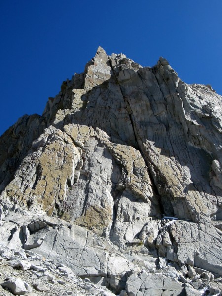 Nearing the start of the West Face of Isosceles Peak.