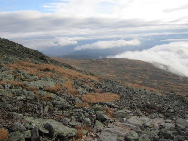 The camp is down in the clouds. It was a long hobble down this stretch