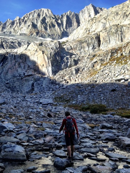 The long walk in.  Middle Palisade on the left and Norman Clyde Peak o...