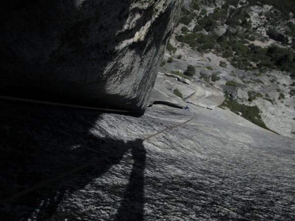 Looking down just above the crux of Basket Case