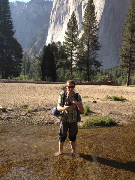 Loz cooling his feet in the Merced.