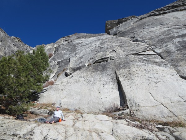 Big ledge and crack up the headwall.