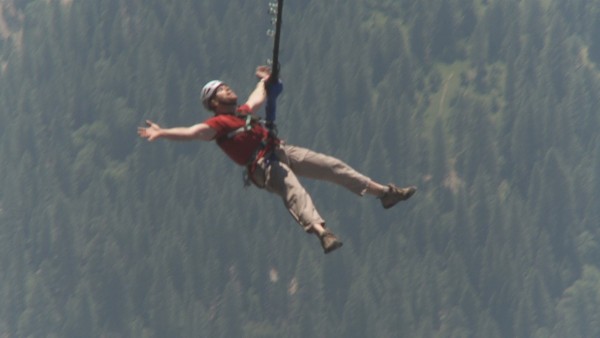 Dangling off the Visor.