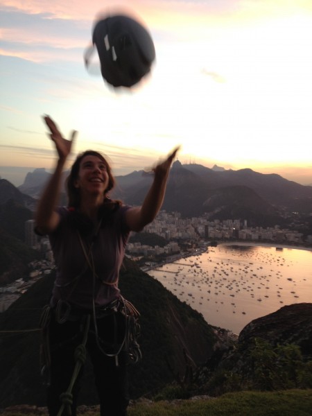 Tossing my "graduation cap" on top of Pao da Acucar! Awesome!