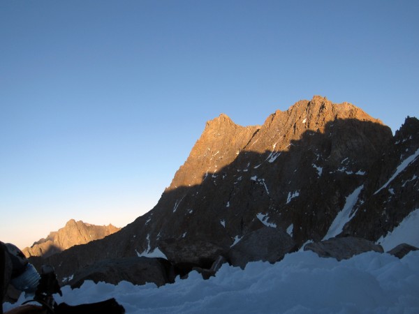 Norman Clyde Peak at sunset from out camp beneath the Palisade Crest.