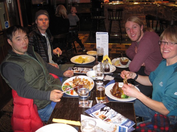 Masa Sakano, Steve Towne, Rob Goodman and Susan in the pub in the Glen...