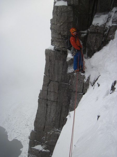 Gwilym on an airy belay stance &#40;1/29/14&#41;.