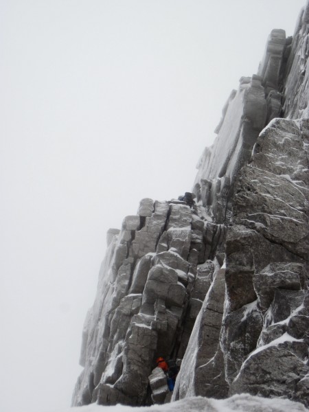 Gwilym at the belay below the last pitch &#40;1/29/14&#41;.