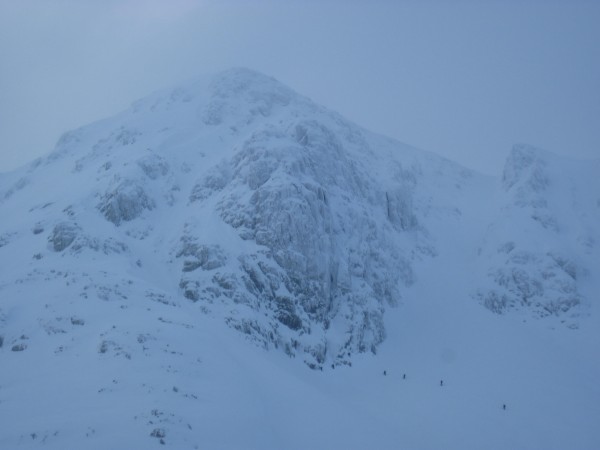 A line of climbers heading for our route - Scabbard Chimney on Stob Co...