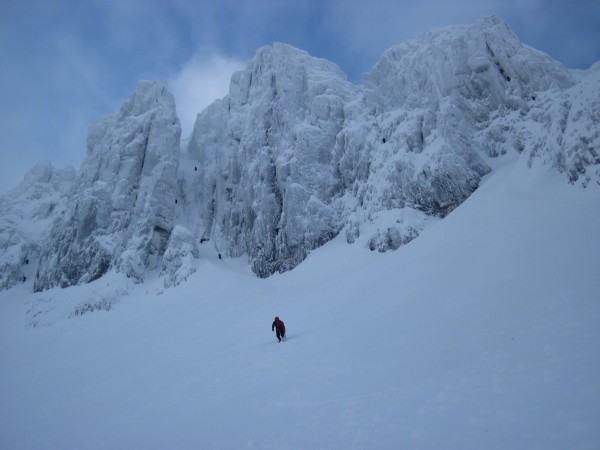 New plan. Crag Jones, my host, heading for Raeburn's Route on Stob Coi...