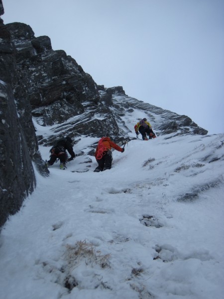 Steve, Sandy, and Andy climbing to our 1st belay stance &#40;2/4/14&#4...