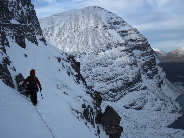 The traverse to the start of the East Buttress &#40;2/8/14&#41;.