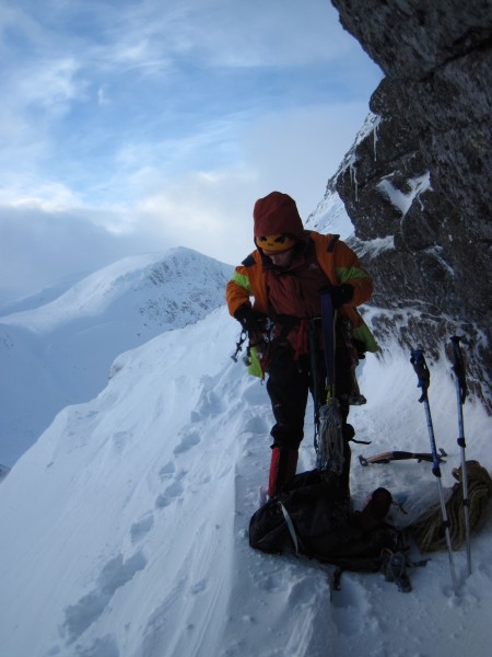 Out of the wind, getting our climbing gear on &#40;2/10/14&#41;.