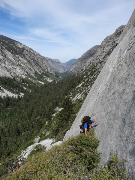 Casey approaching the base of the climb