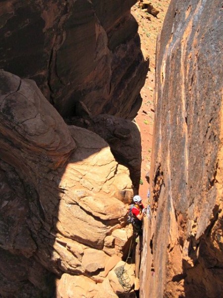 Jugging out of the notch on the second pitch.