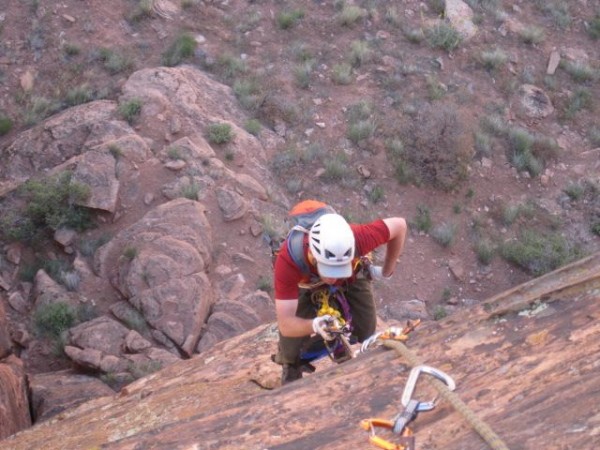 Jugging the third pitch on Kor Route, Dolomite Spire.