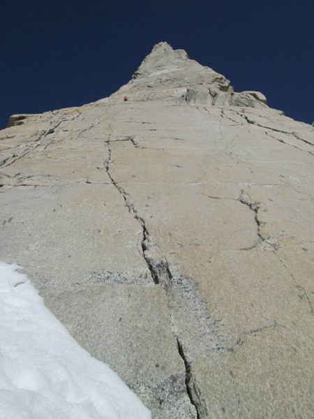 A rather poor photo of the beautiful headwall and me at/near the belay...