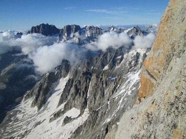 A view from the last belay before the final pitch.