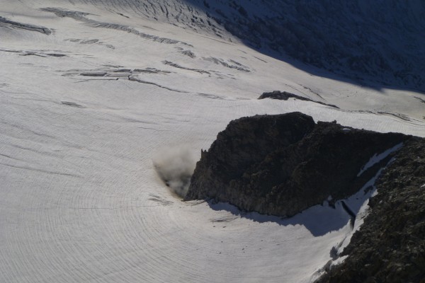 A spontaneous rockfall in progress as I belayed. Just another day in t...