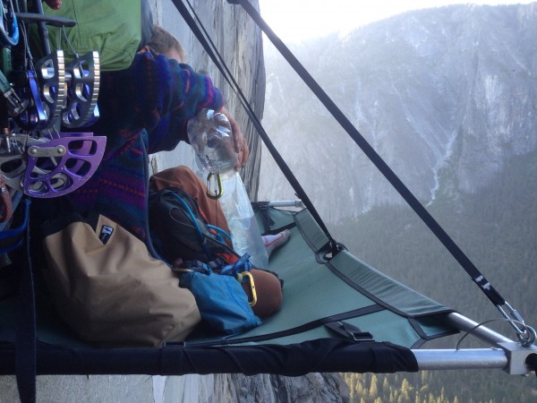 Ryan filling up water on the ledge, morning of Day 4