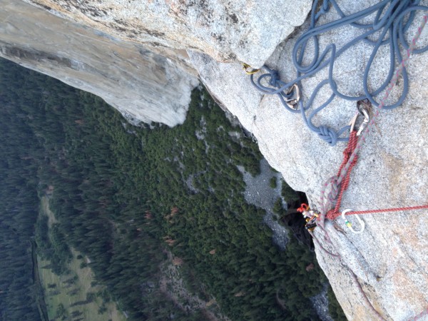 haul bags stuck just under the lip at the end of pitch 16