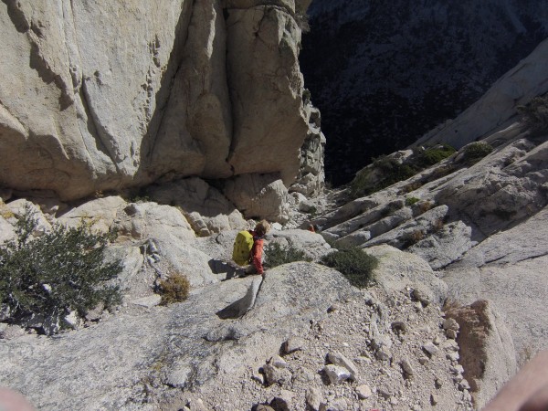 Down the descent gully