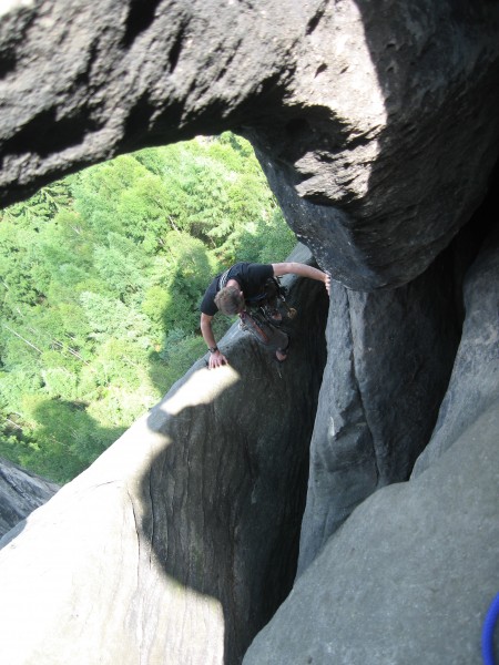 Free soloing the 5 pitch Alte Schuster Weg at about 5.8.  We did anoth...