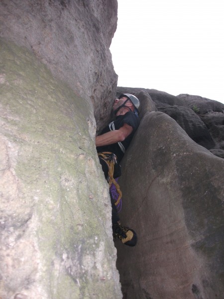 Achim in typical Elb climbing.  He calls himself a "junk food vegetari...