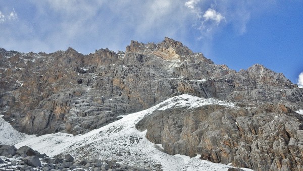 The south face of our second attempt. Note the water streaks as the su...