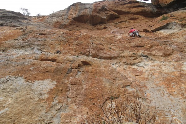 Duncan on the lower wall of Crosta Panic, 7a+, Siurana.