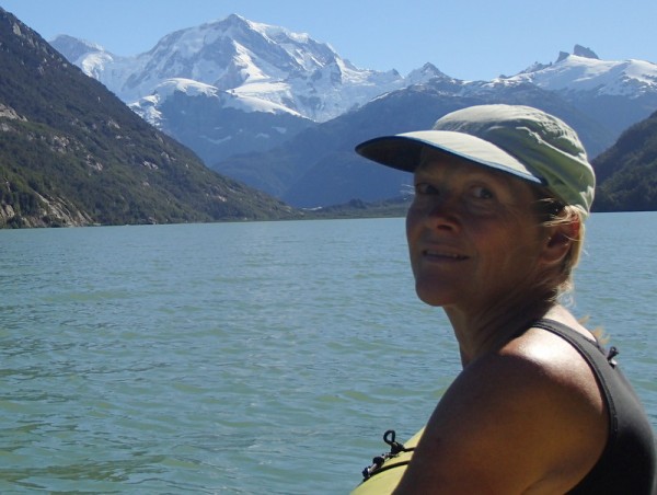 Kayaking with Angela on Lago Bayo with San Valentin in the background.