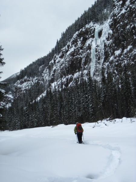 Mick and our route - Moonlight above the Evan-Thomas Creek in Kananask...