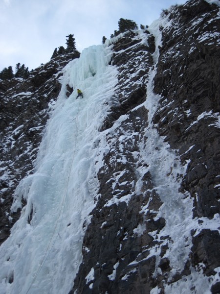 Snowline on the right and a climber approaching our high point on Moon...