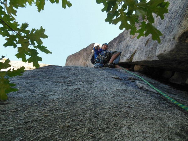 On the 1st pitch of Nutcracker after climbing 15 ft of wide 5.7 liebac...
